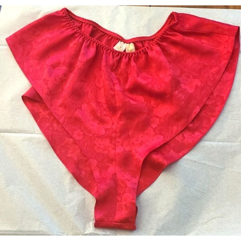 VTG 90s Gold Label Red Pink Floral Satin Flutter Tap Pants PJs Lingerie shorts M